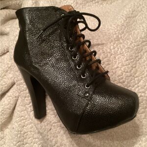 Charolette Russe Women's Black Ankle Boots. Zip or Lace up Platform block Heels
